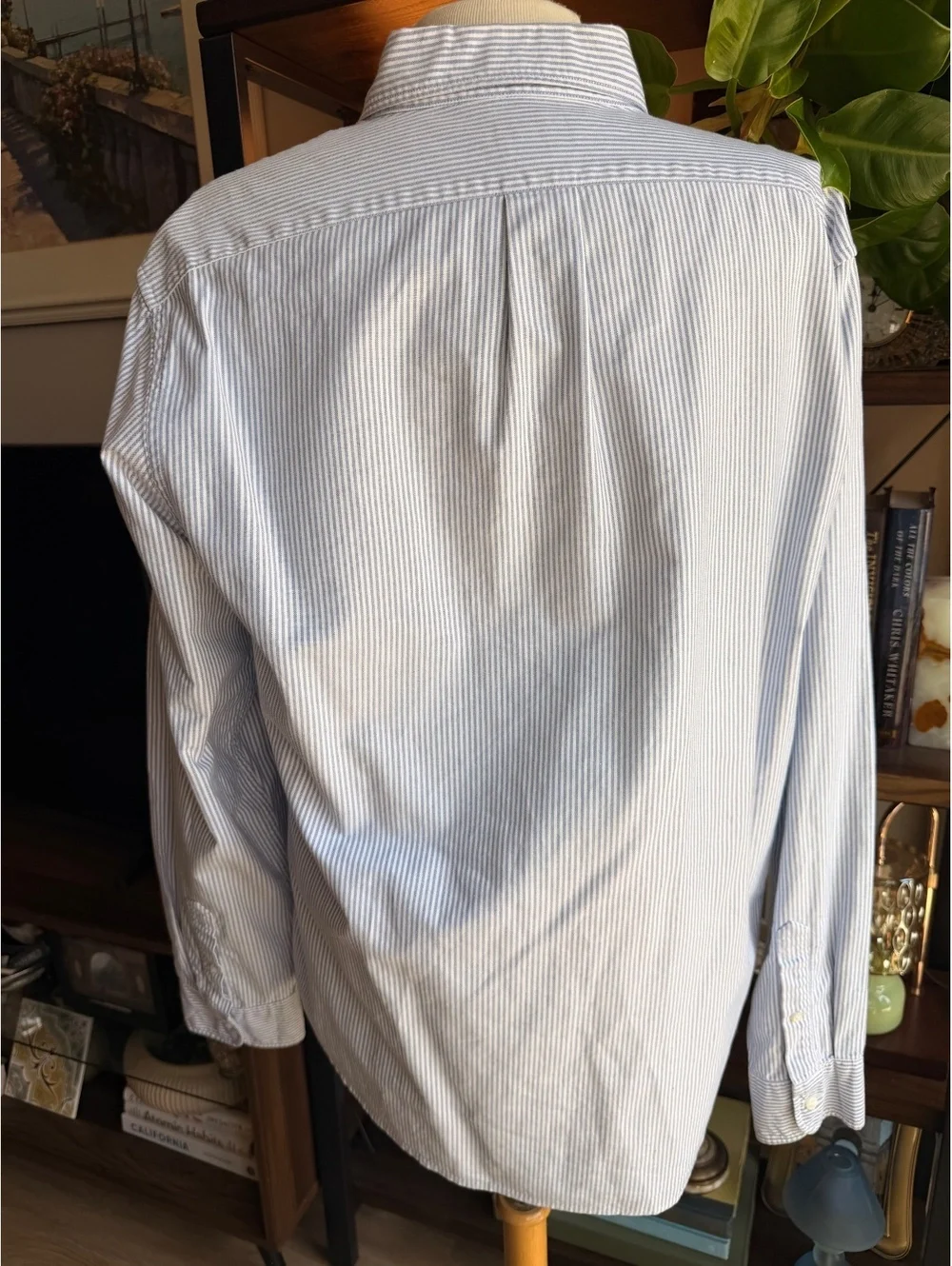 J.Crew Slim Fit Blue and White Striped Cotton Button-Down Shirt, Size Large